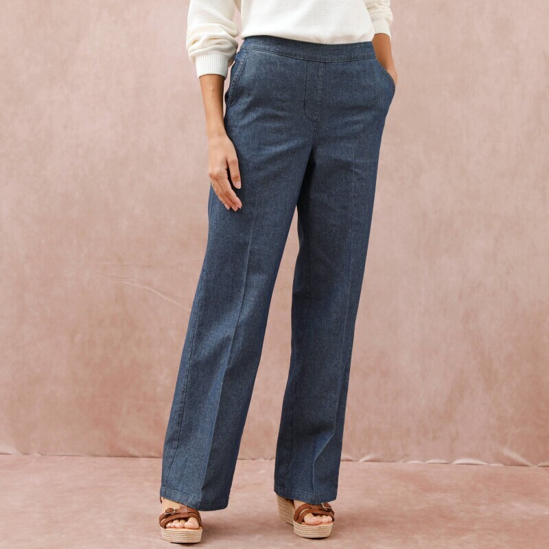 Široké džínsové nohavice s pružným pásom