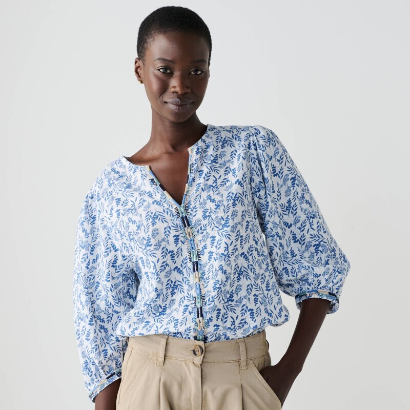 Haftowana bawełniana bluzka z nadrukiem