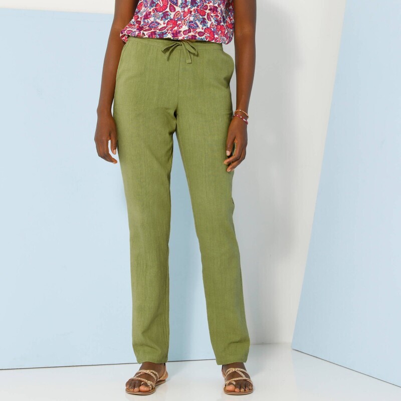 Rovné vzdušné nohavice, z bavlny a ľanu