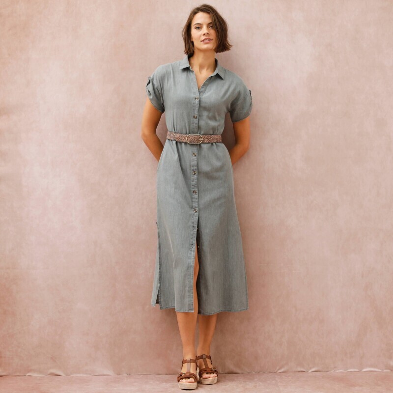 Košilové midi šaty z lehkého denimu