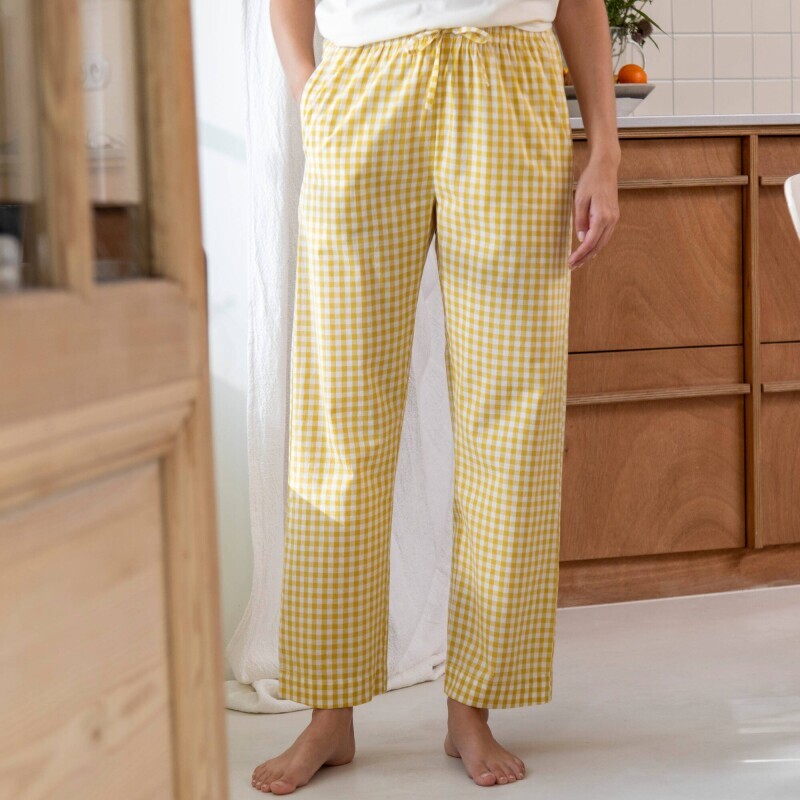 Pyžamové široké kostkované kalhoty