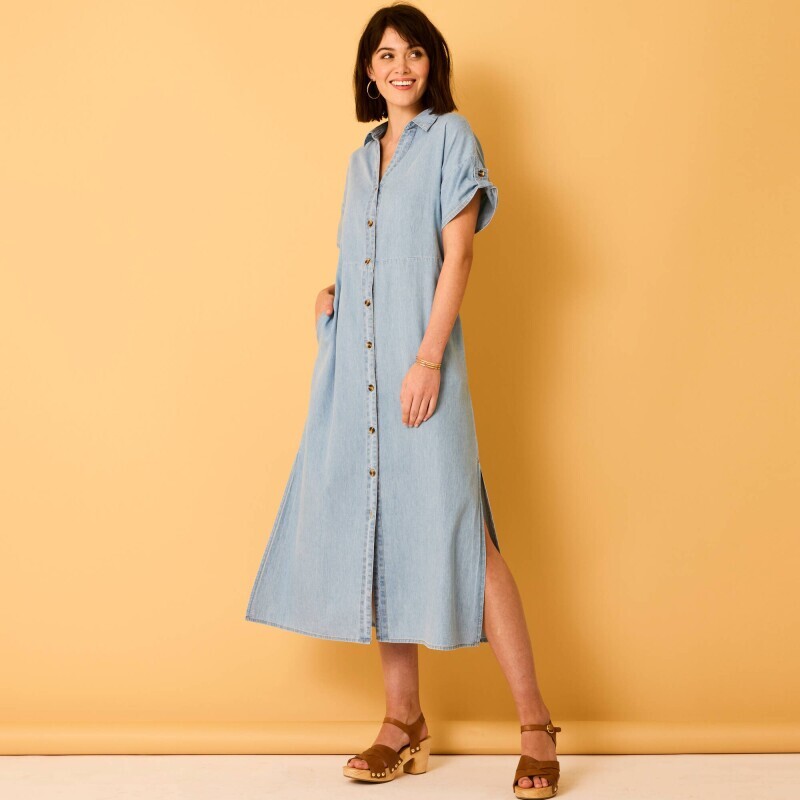 Dżinsowa koszulowa sukienka midi
