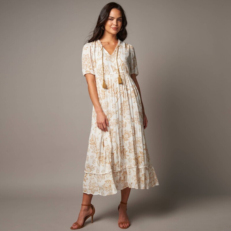 Kreponové midi šaty s potiskem květin