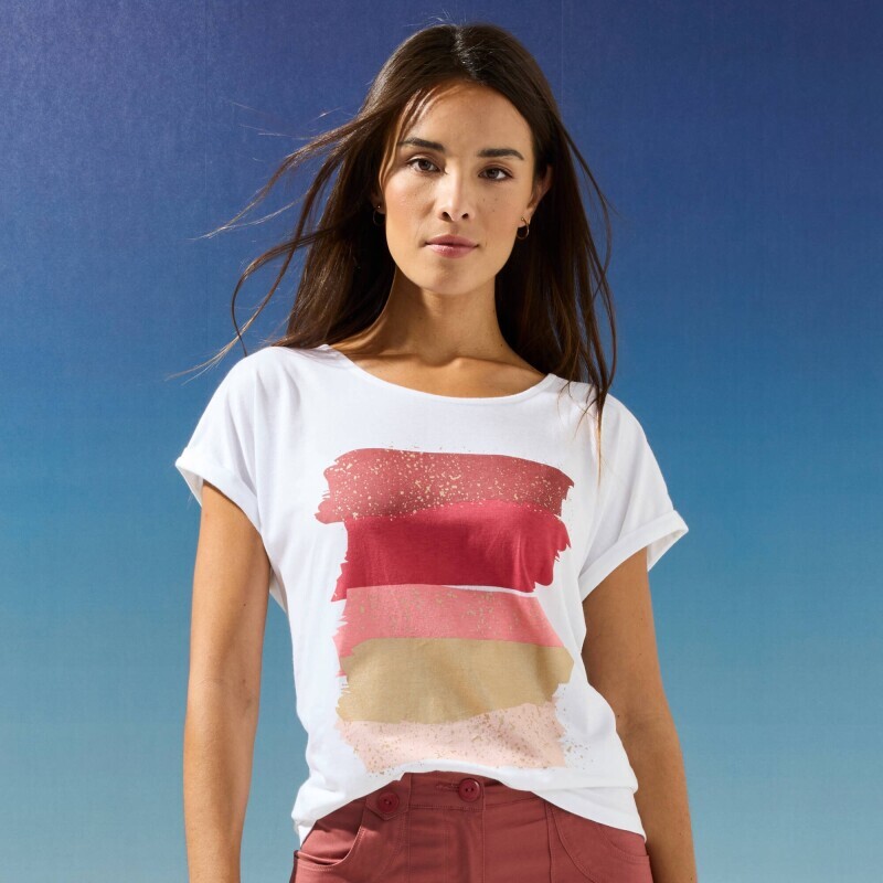 Футболка з коротким рукавом, з принтом у вигляді художніх смужок