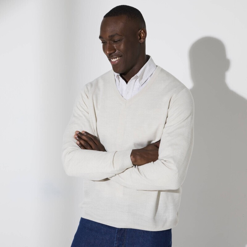 Pulóver s výstrihom do V, 80 % vlna, 20 % polyamid