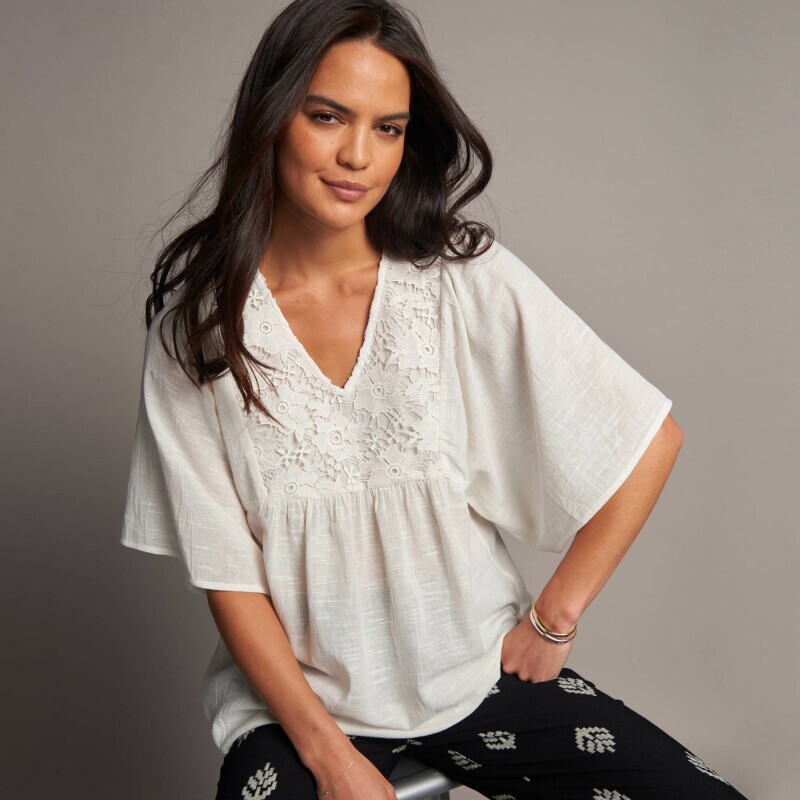 Tunika z koronką i szerokimi rękawami 3/4