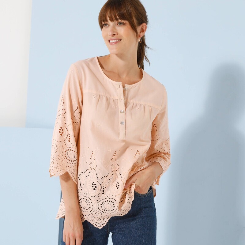 Bluzka Madeira z okrągłym dekoltem z guzikami i rękawami 3/4