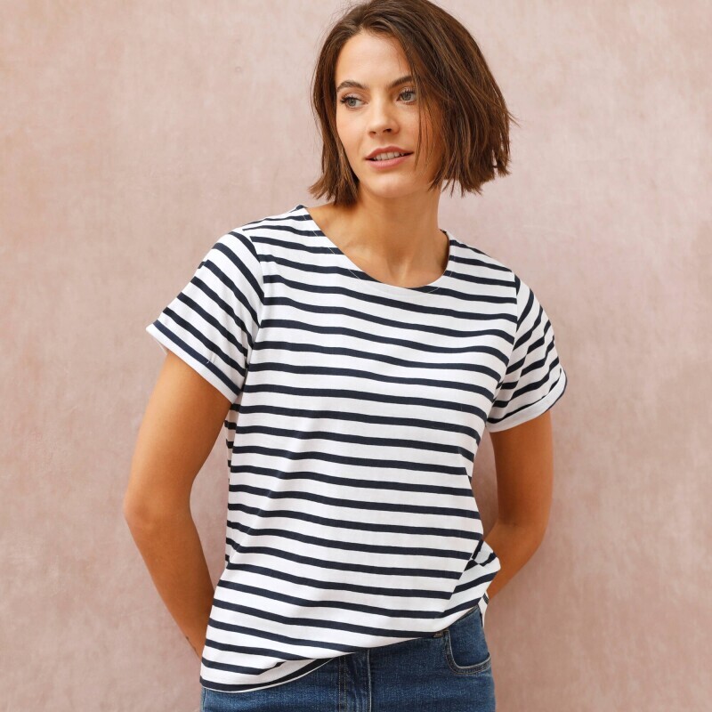 Džersejové prúžkované tričko s okrúhlym výstrihom