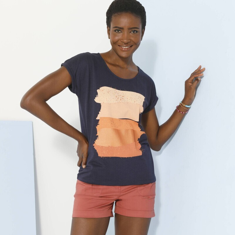 Футболка з коротким рукавом, з принтом у вигляді художніх смужок