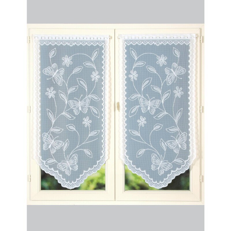 1 para firan koronkowych do samego końca, z motywem kwiatowym