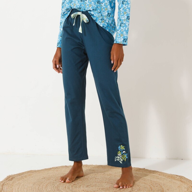 Pyžamové dlhé nohavice s potlačou okvetných lístkov