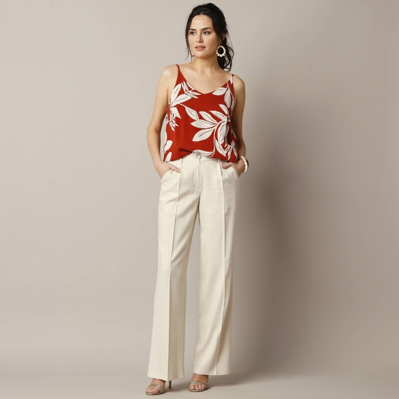 Szerokie, przewiewne spodnie z mieszanki lnu