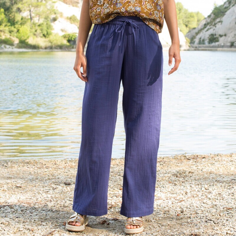 Mušelínové široké kalhoty s vysokým pasem