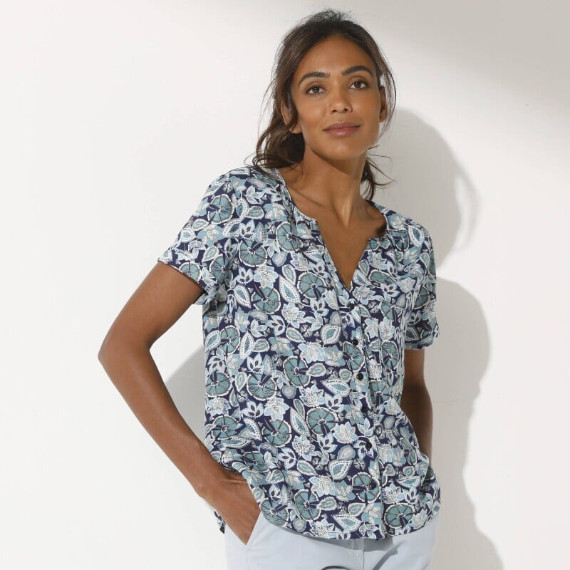 Blúzka s krátkymi rukávmi, potlač rastlín