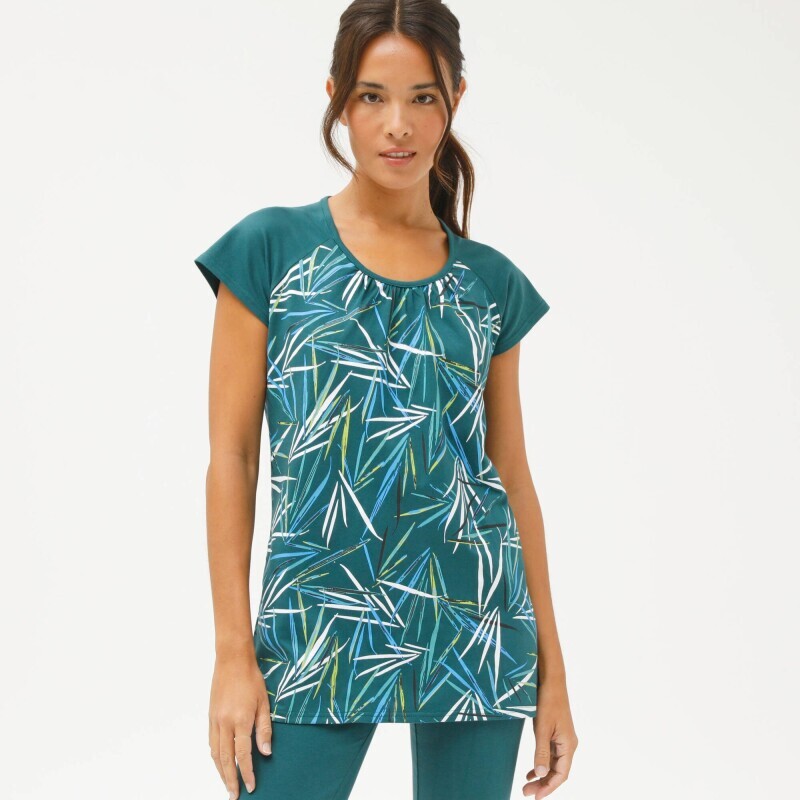 Tričko s nařaseným výstřihem a potiskem