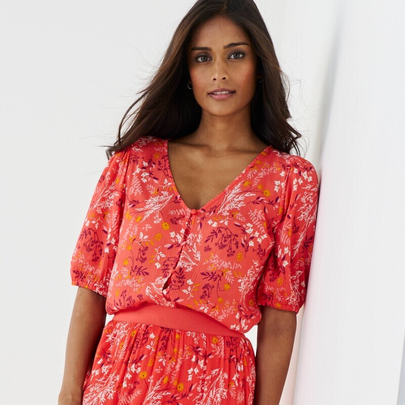 Halenka na knoflíčky s potiskem květů