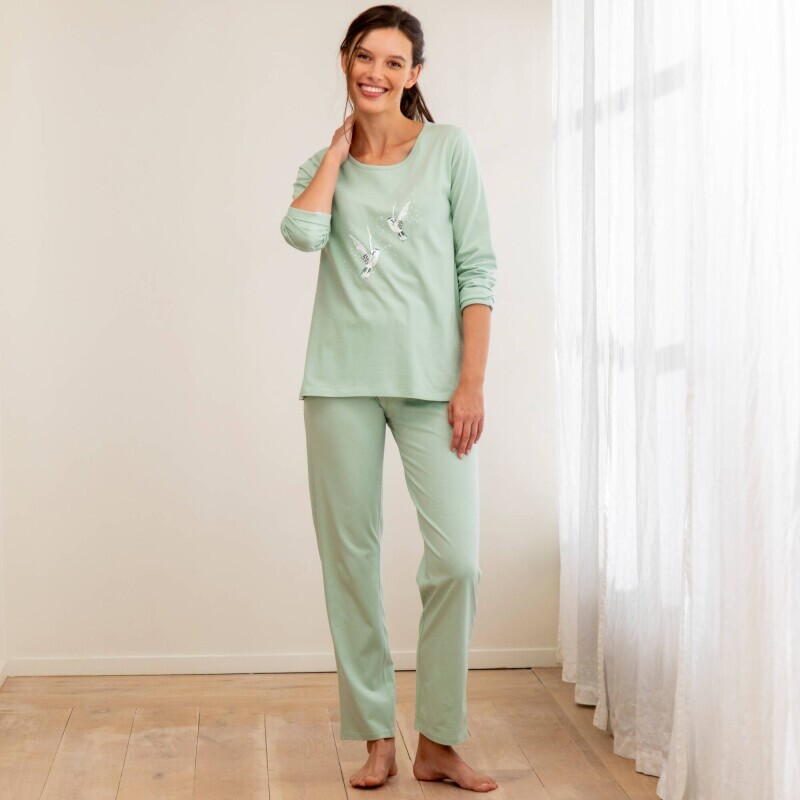 Pyžamo s dlouhými kalhotami a potiskem ptáčků