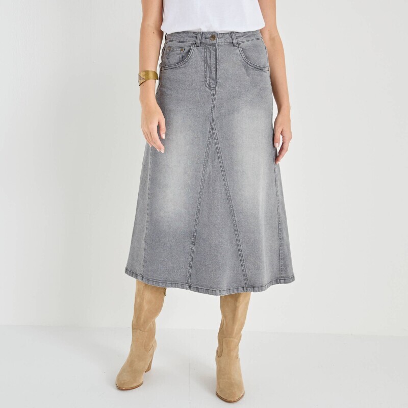 Rozšírená džínsová midi sukňa