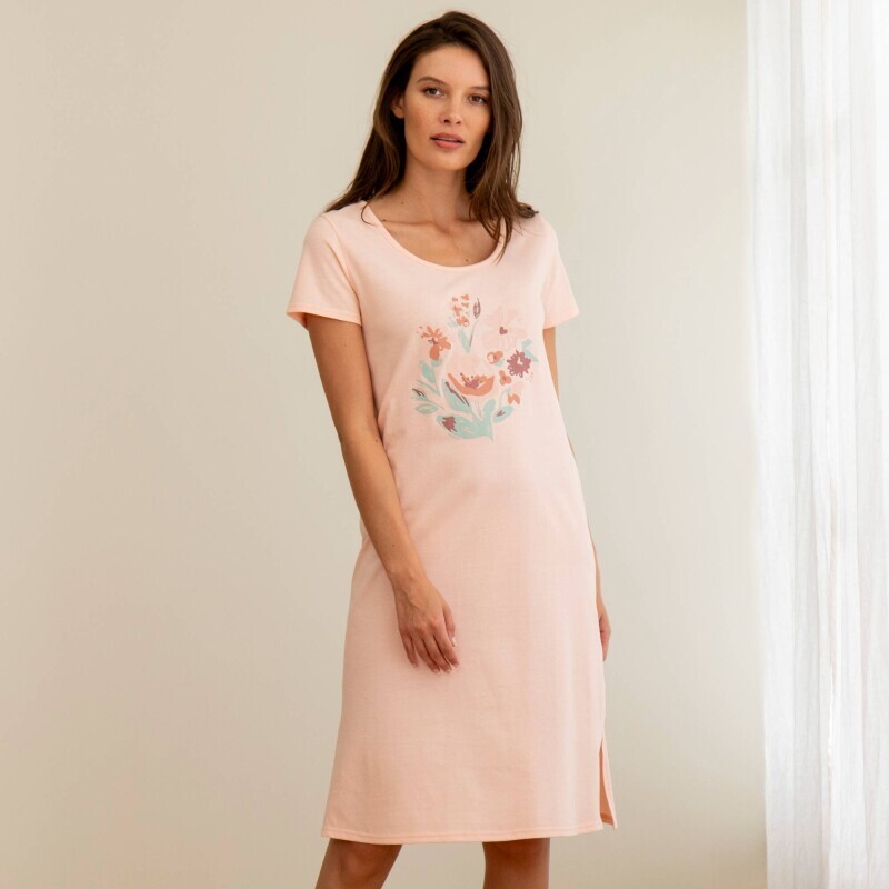 Krátká noční košile s krátkými rukávy a potiskem květin