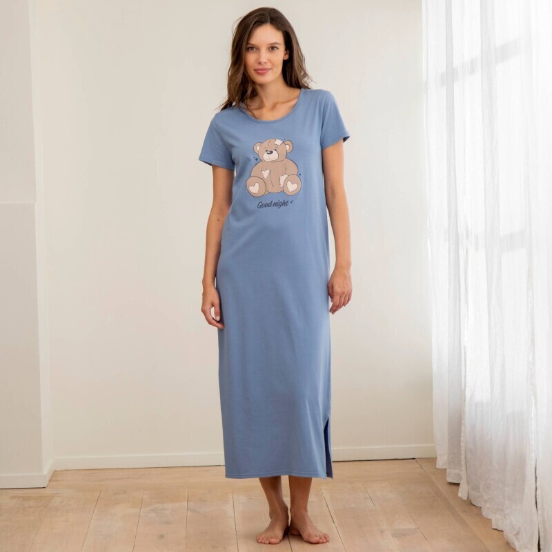 Dlouhá noční košile s krátkými rukávy a potiskem medvídka