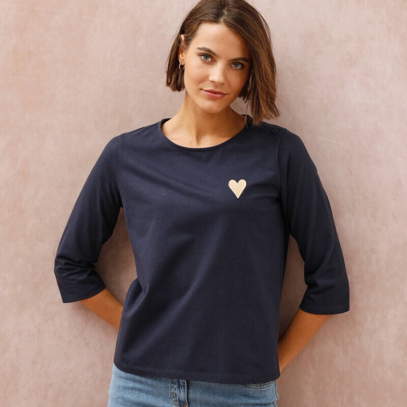 Jednofarebné tričko z bio bavlny a s výšivkou srdca