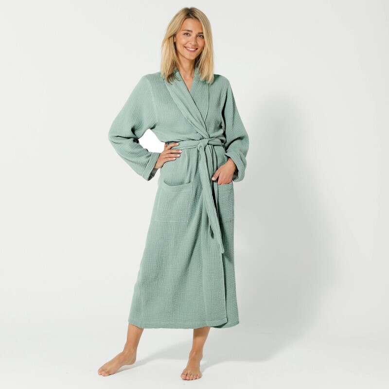 Szlafrok w jednolitym kolorze, wykonany z potrójnej gazy bawełnianej