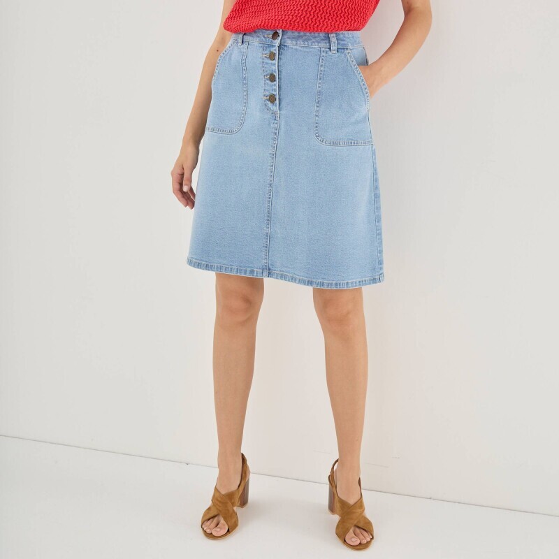 Rozšírená džínsová sukňa s gombíkmi