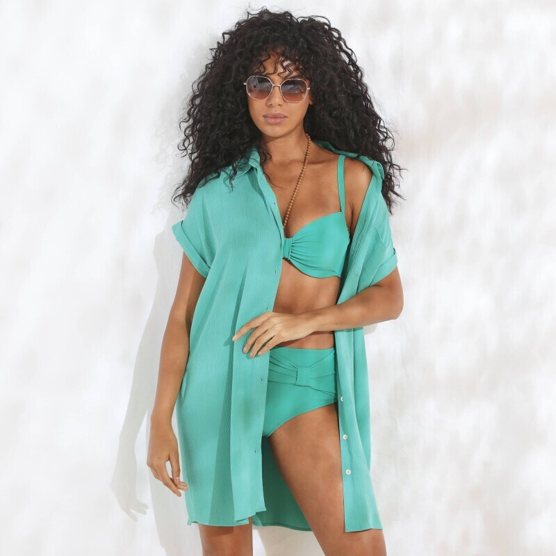 Jednokolorowa sukienka koszulowa z krepy plażowej