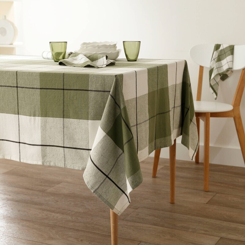 Kostkovaný ubrus, bavlna/ len s barvenými vlákny