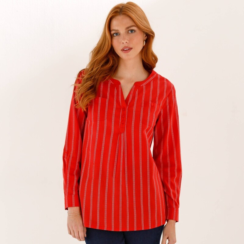 Proužkovaná tunika s výstřihem na knoflíčky