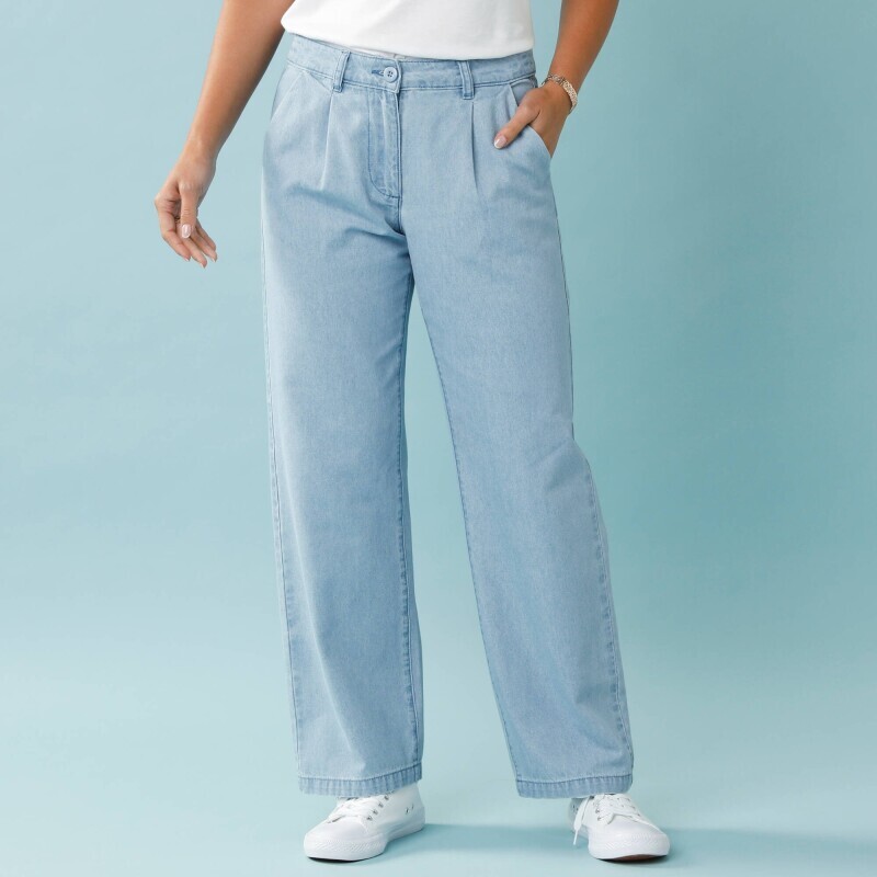Denimové široké nohavice pre nižšiu postavu
