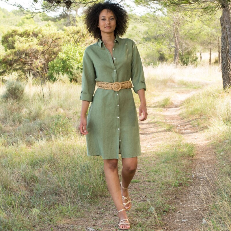 Krátke košeľové šaty zo zmesi bavlny a ľanu