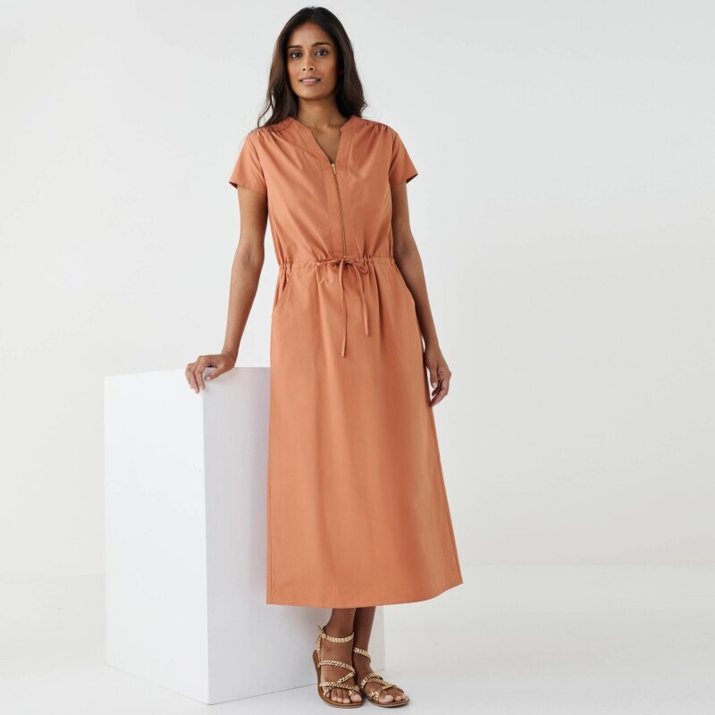 Midi keprové šaty s výstrihom na zips a šnúrkou v páse