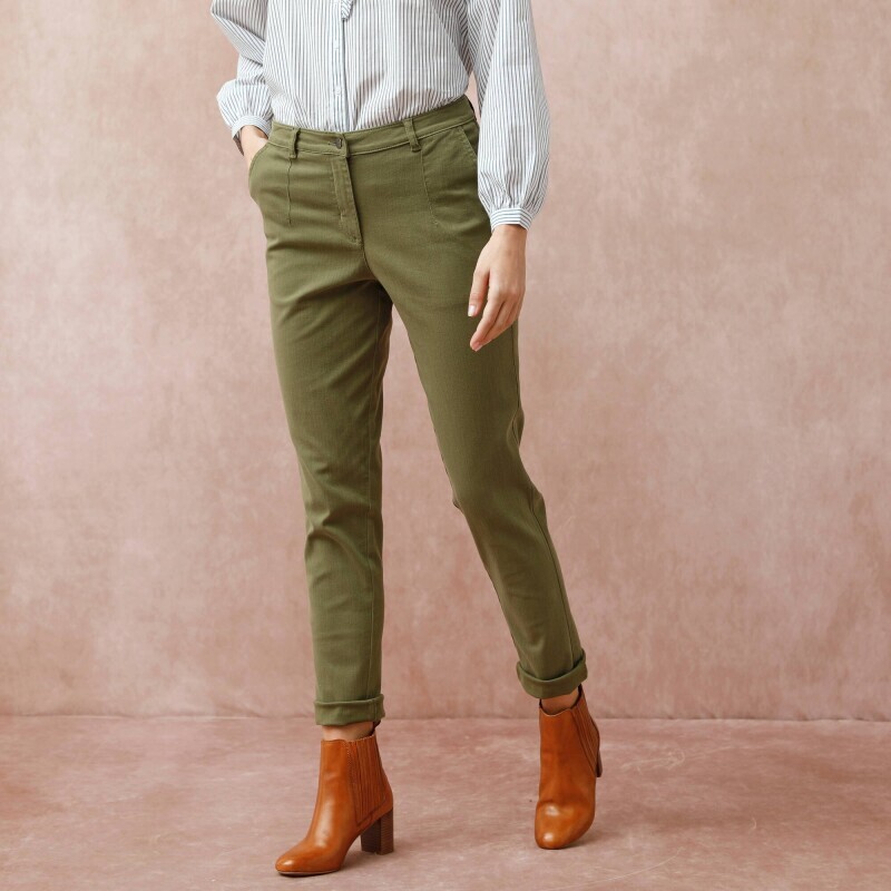 Pantaloni mom din twill cu talie înaltă