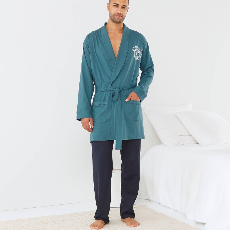 Krátký jednobarevný župan s motivem