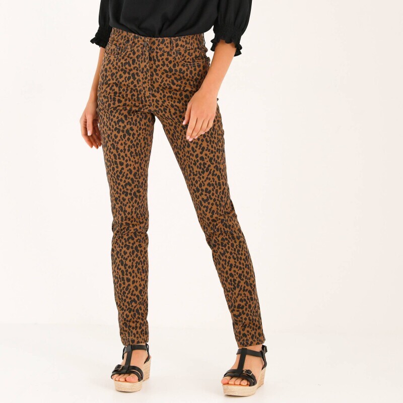 Úzké dlouhé kalhoty s potiskem zvířecí srsti