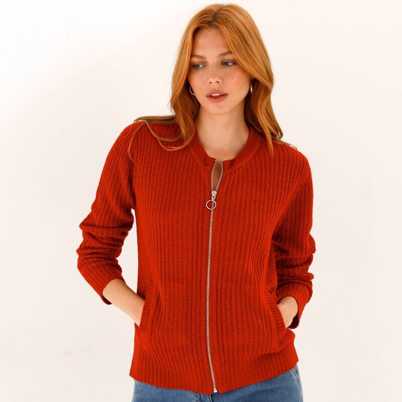 Svetr na zip, s hladkým vzorem