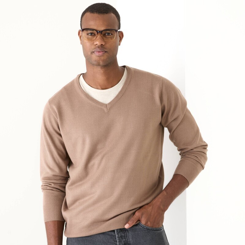 Pulovr s výstřihem do V, 100% akryl