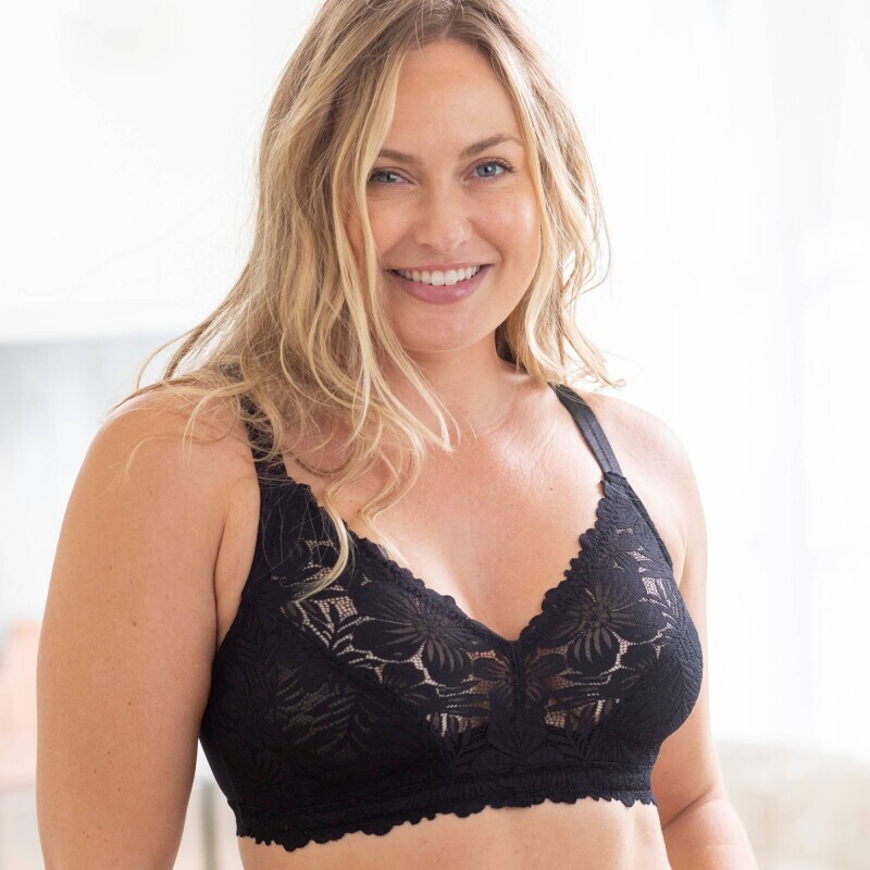 Stahující podprsenka z bavlny a krajky, bez kostic