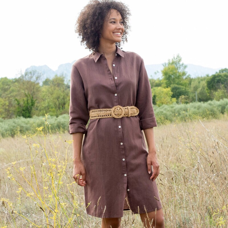 Krátke košeľové šaty zo zmesi bavlny a ľanu