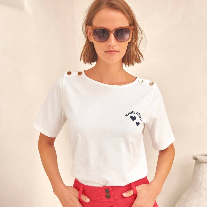 Tričko s ozdobnými gombíkmi na ramenách