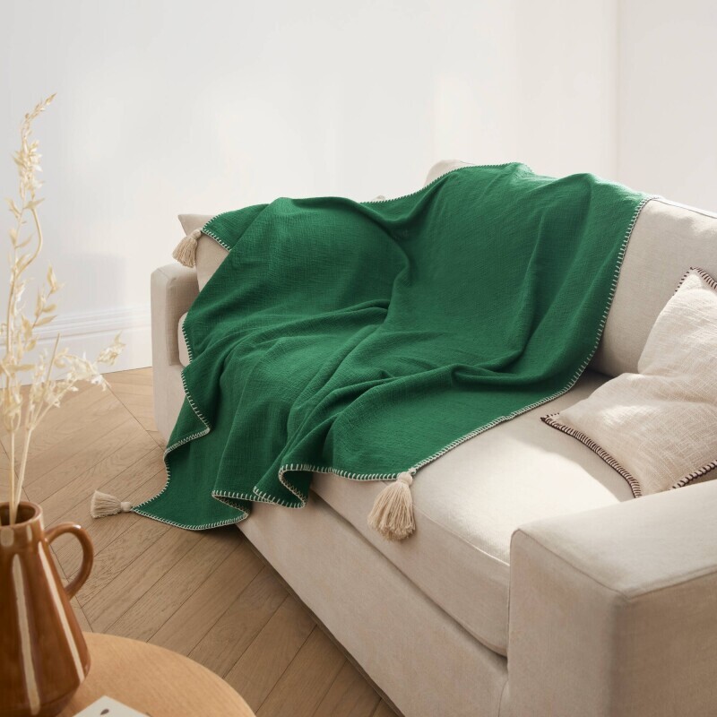 Jednofarebný pléd z textúrovanej bavlny