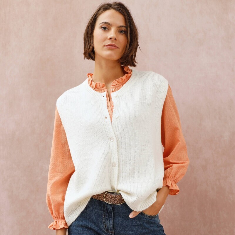 Úpletová voľná vesta na gombíky