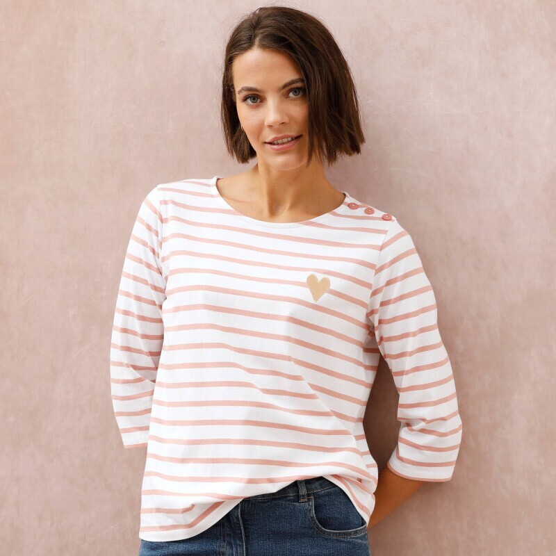 Pruhované tričko s výšivkou srdce, bio bavlna