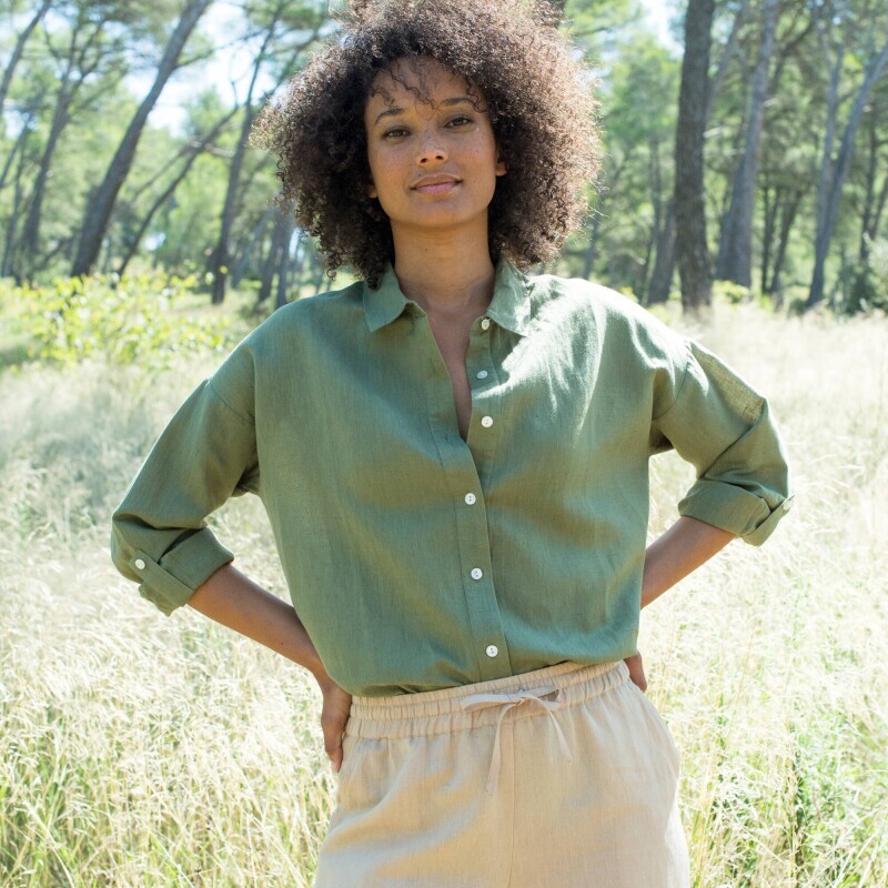 Košeľa zo zmesi bavlny a ľanu