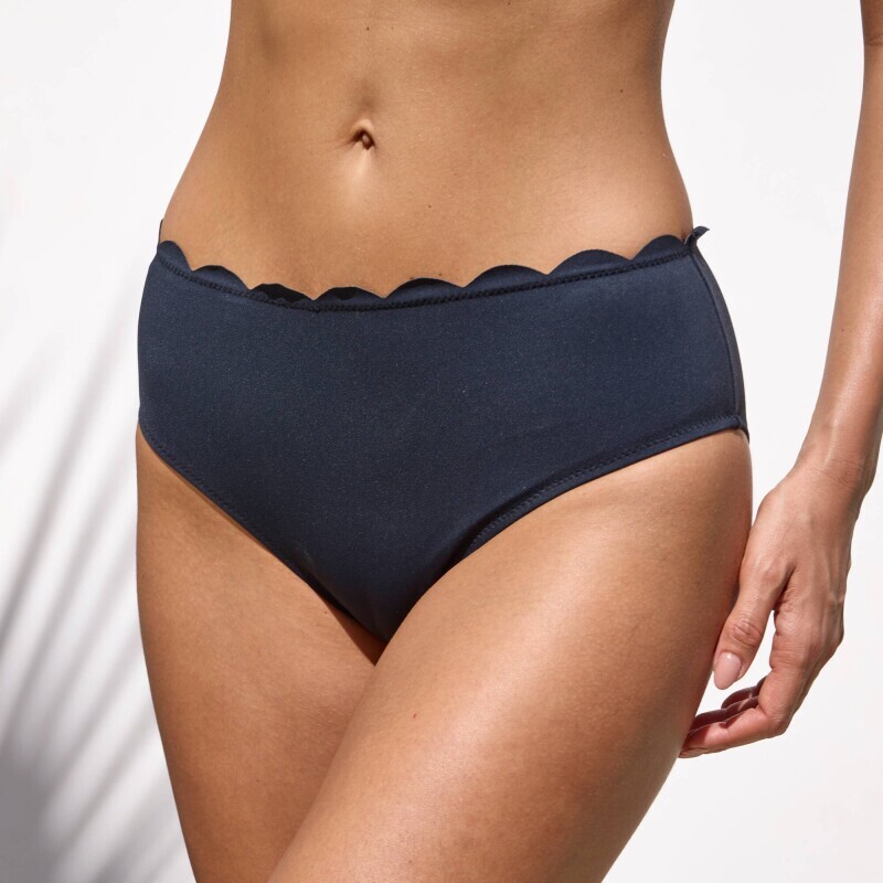 Plavkové jednobarevné kalhotky maxi Gaona s vlnkovaným zakončením