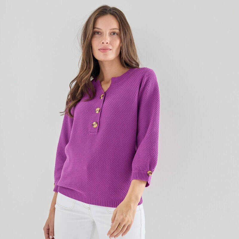 Pulovr s výstřihem na knoflíky a perličkovým vzorem