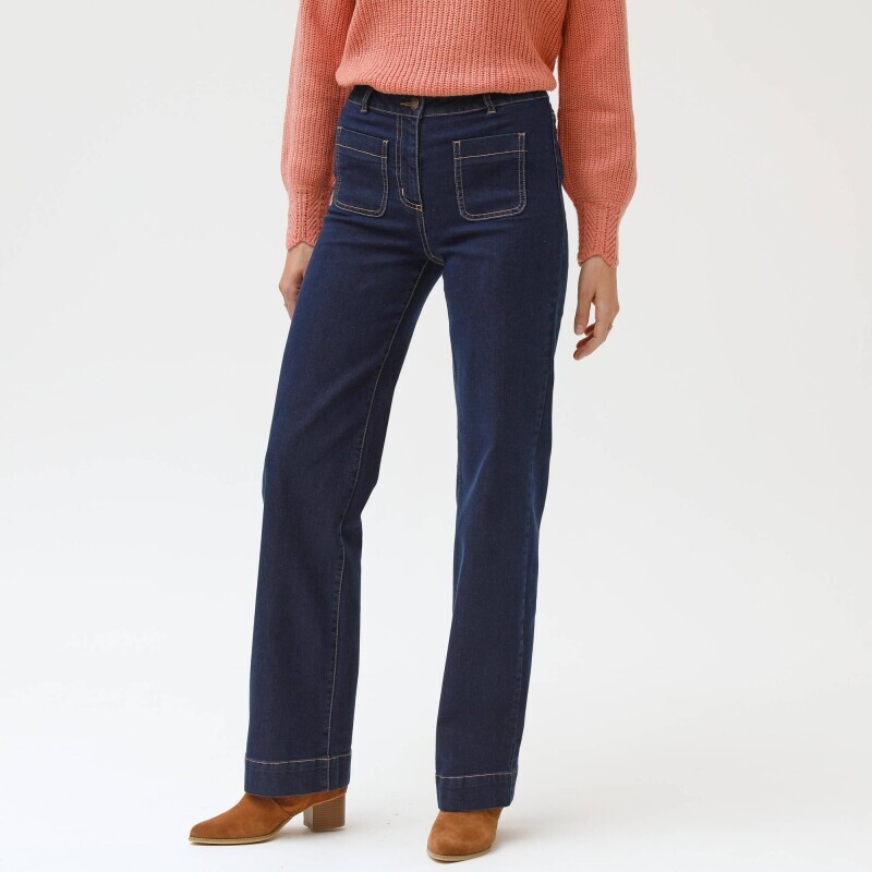 Široké džínsy s vysokým pásom pre postavu viac ako 165 cm