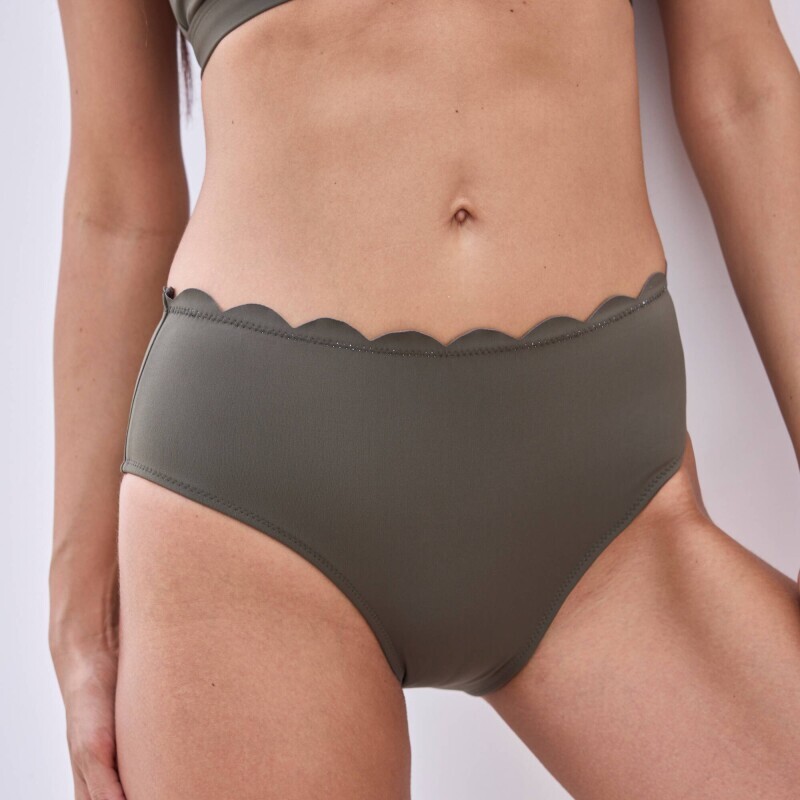 Plavkové jednobarevné kalhotky maxi Gaona s vlnkovaným zakončením