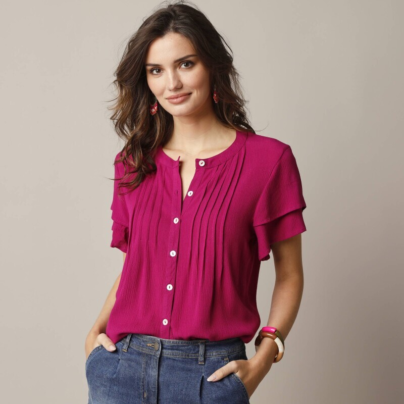 Póló blúz rövid pillangó ujjakkal